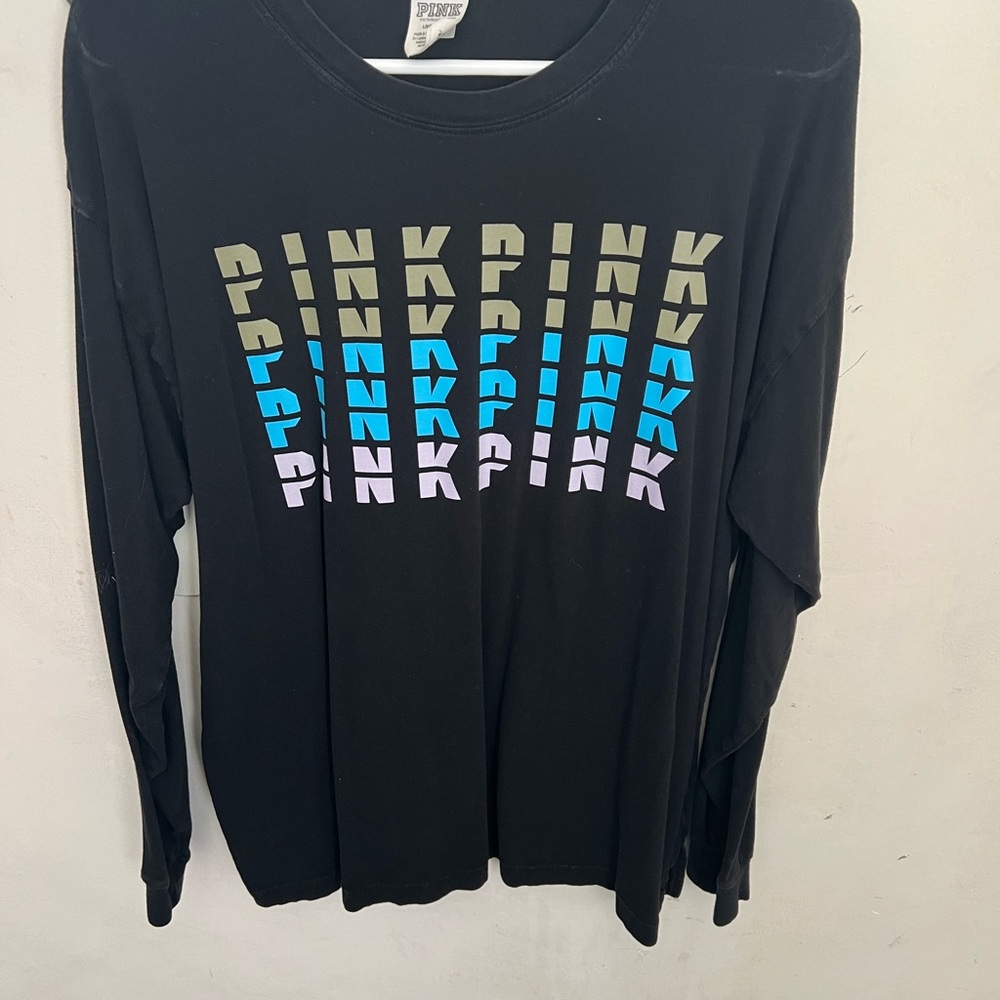 PINK Victoria's Secret Black Long Sleeve Tee with Multicolor Logo